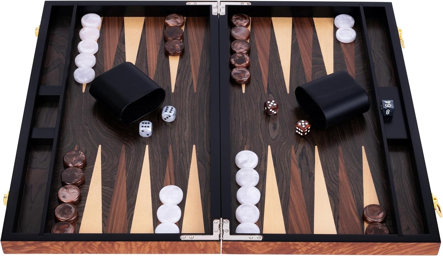Deluxe 18in Wooden Backgammon Set Folding Luxury Board Game Travel Case