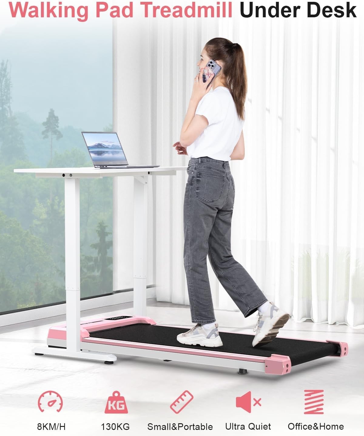 Under Desk Walking Treadmill 2.5HP Home Office Fitness 130KG Capacity