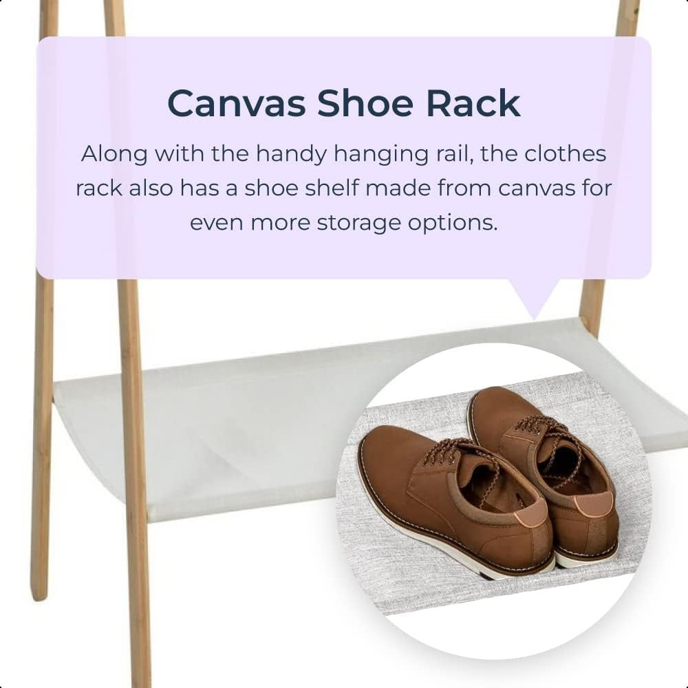 Bamboo Clothes Rack with Shoe Shelf – Foldable & Lightweight