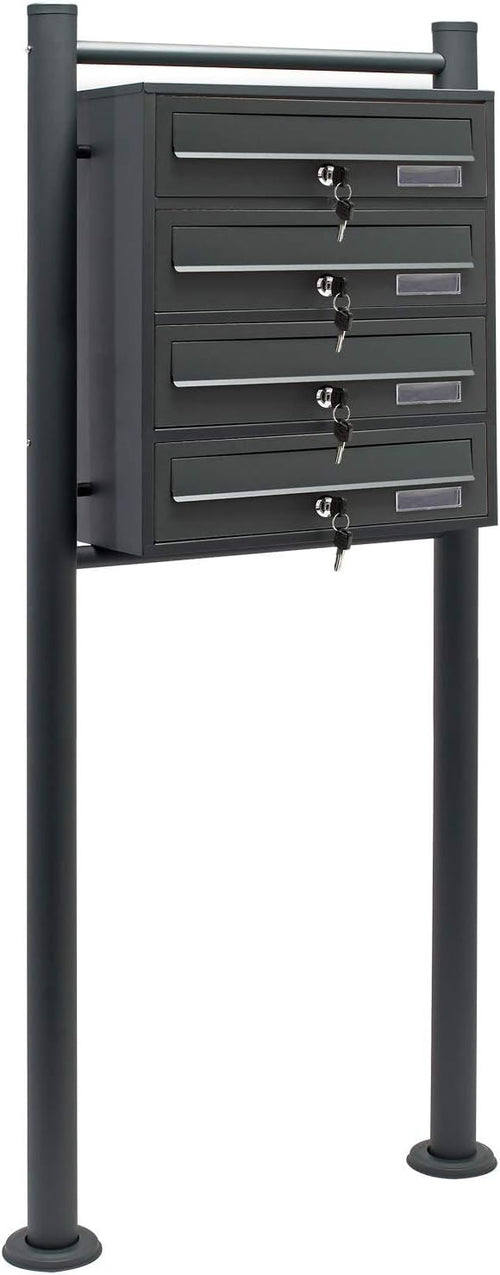 Outdoor Multi Slot Letterbox System 4 Mailboxes Anthracite Steel Secure