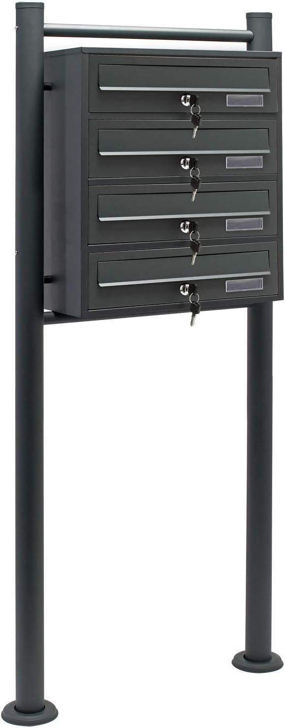 Outdoor Multi Slot Letterbox System 4 Mailboxes Anthracite Steel Secure