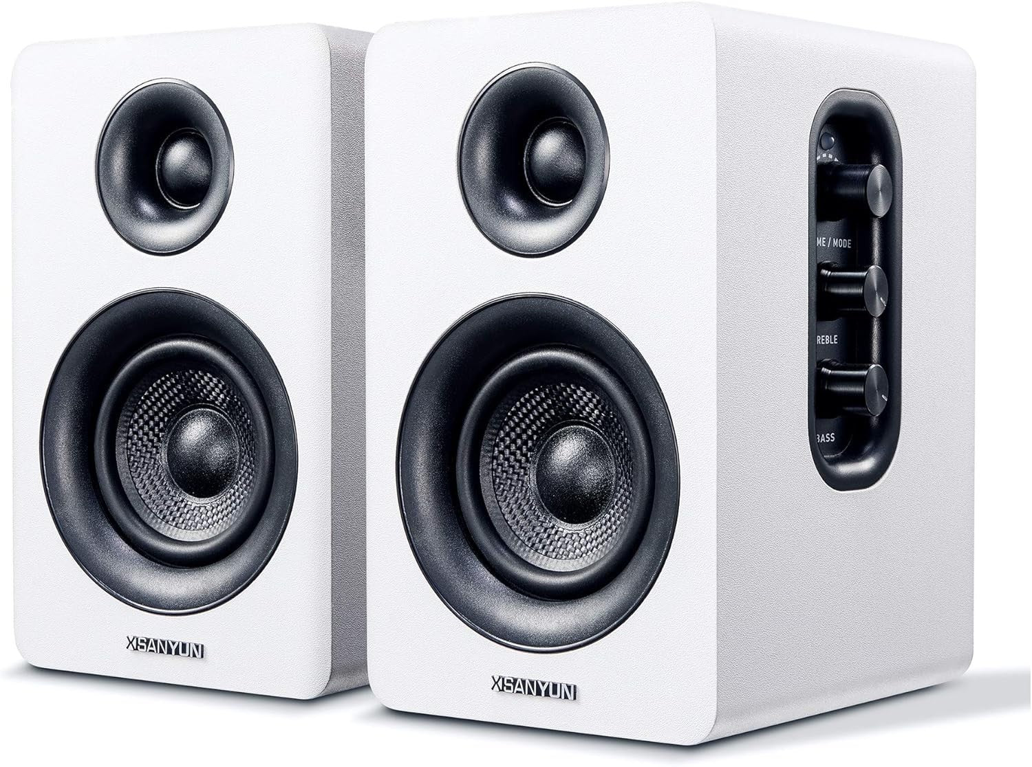 White Bluetooth 5.0 Bookshelf Speakers Carbon Fiber HiFi 24bit DAC Stereo Audio