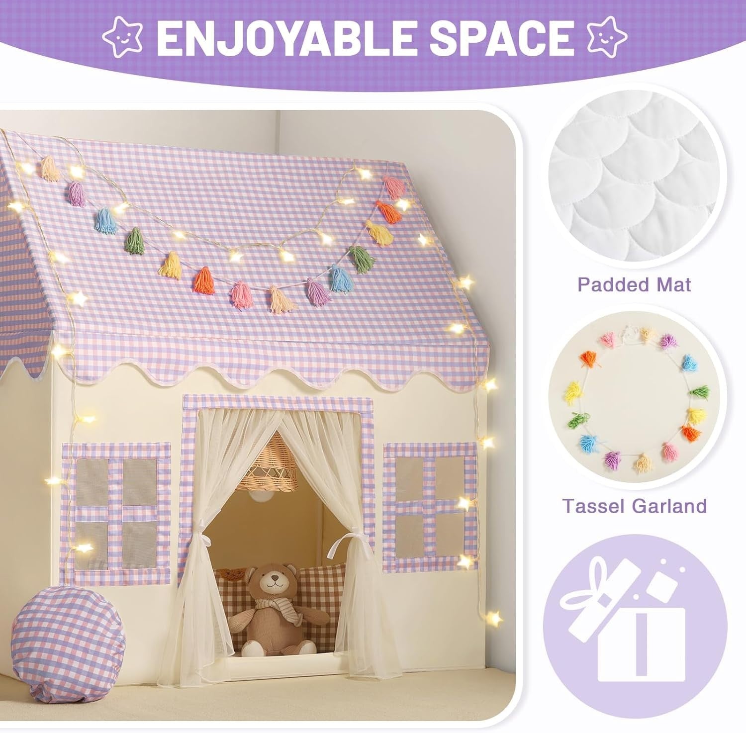 Kids Princess Play Tent with Mat Indoor Fairy Tale Playhouse Purple