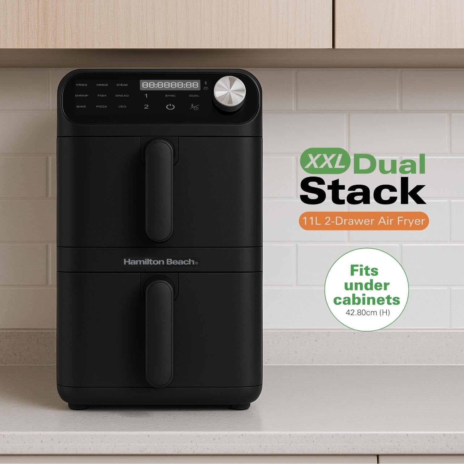 11L XXL Dual Zone Air Fryer 2x5.5L Stack Drawers Sync Finish Slim Design