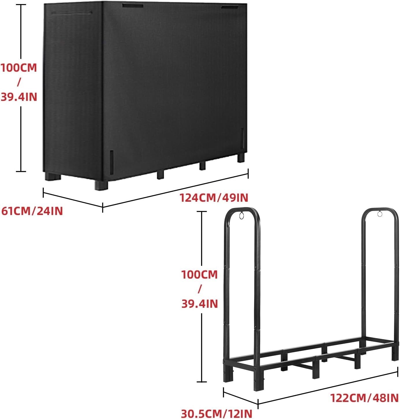 Heavy Duty Outdoor Firewood Rack with Waterproof Cover, Large 122x30.5x100cm