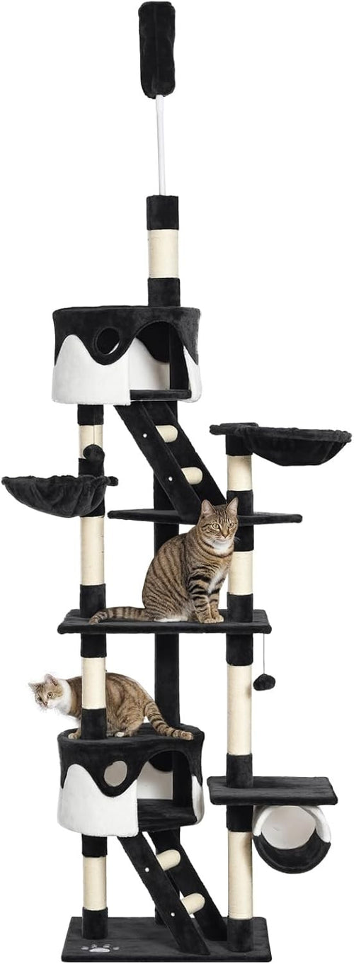 Floor to Ceiling Cat Tree 260cm Adjustable Tower with Hammocks Scratching Posts