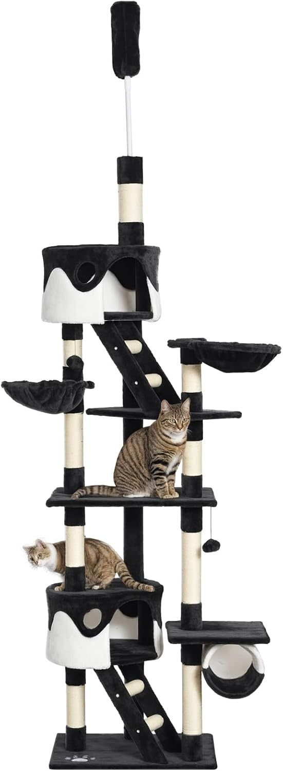 Floor to Ceiling Cat Tree 260cm Adjustable Tower with Hammocks Scratching Posts