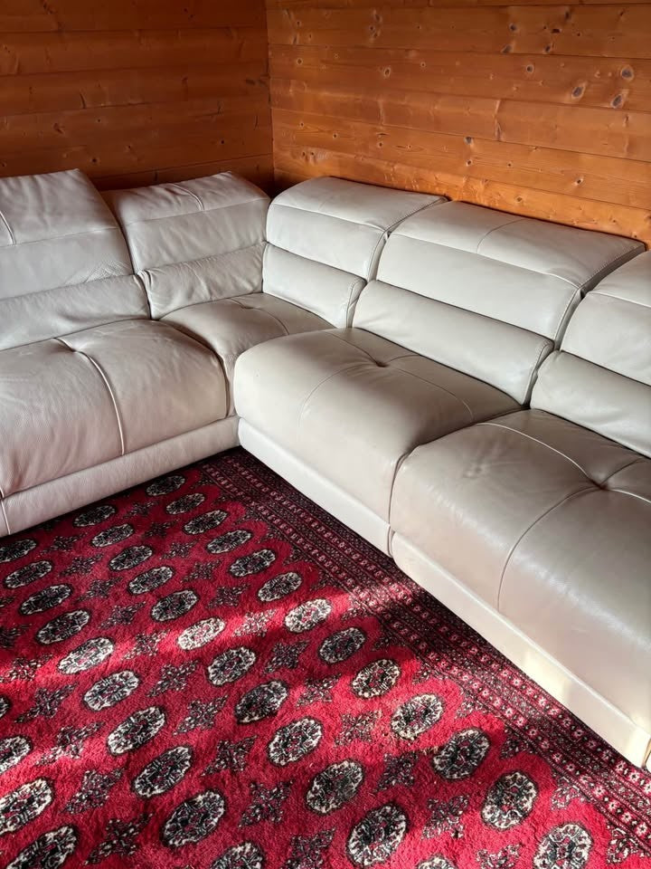 Cream Leather Comfy Cosy Corner Sofa (PTP)
