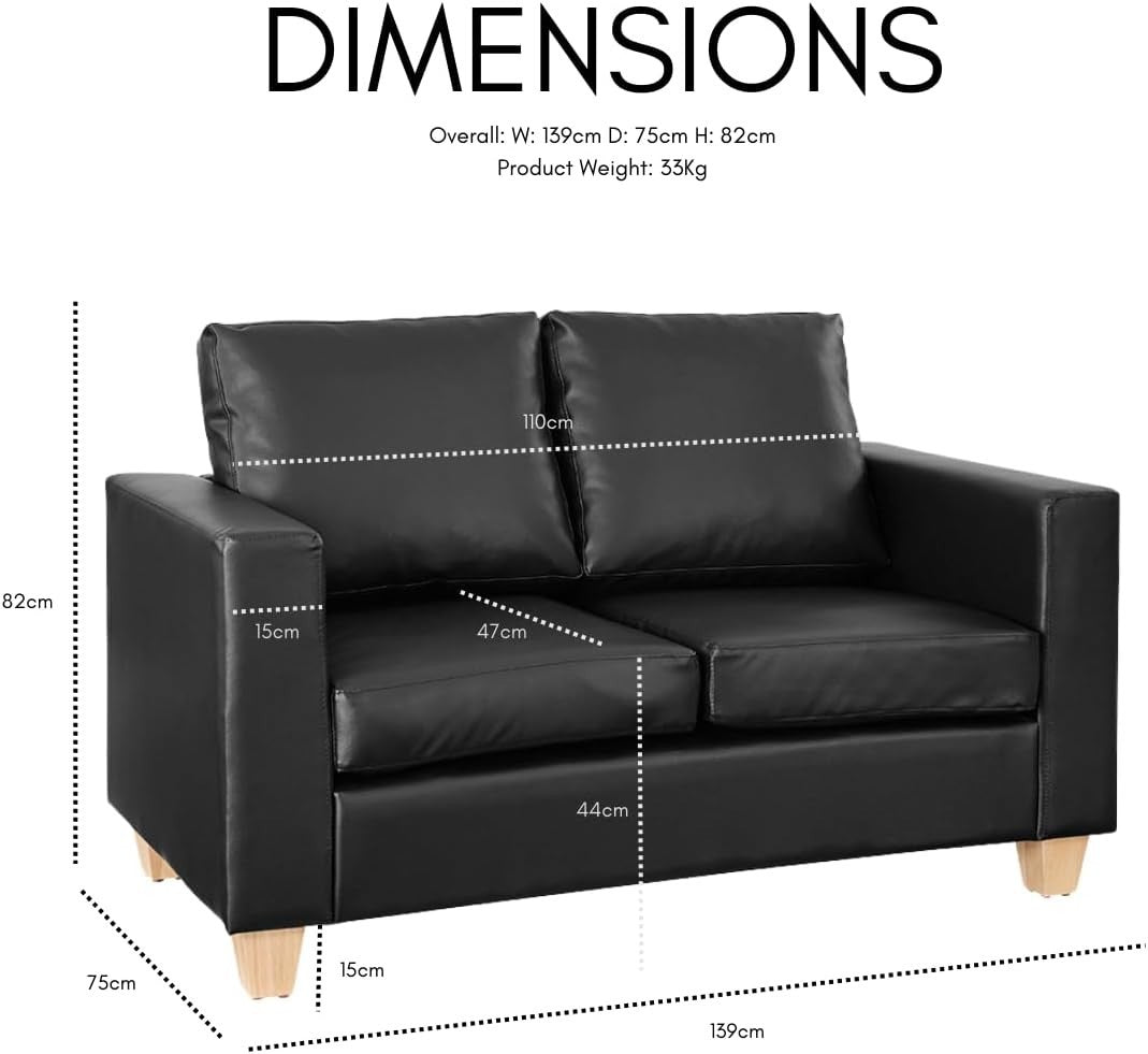 2 Seater Faux Leather Sofa Brown | Compact Couch | Minimal Assembly