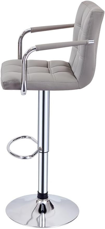 Set of 2 Grey Adjustable Swivel Bar Stools with Armrests & PU Leather