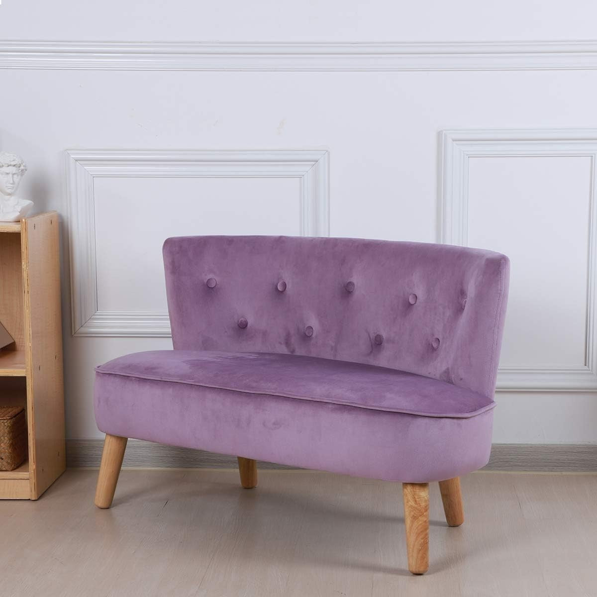 Purple Velvet Kids Sofa, 2-Seater Play Couch for Toddlers, Compact 90.5x44.5x57.