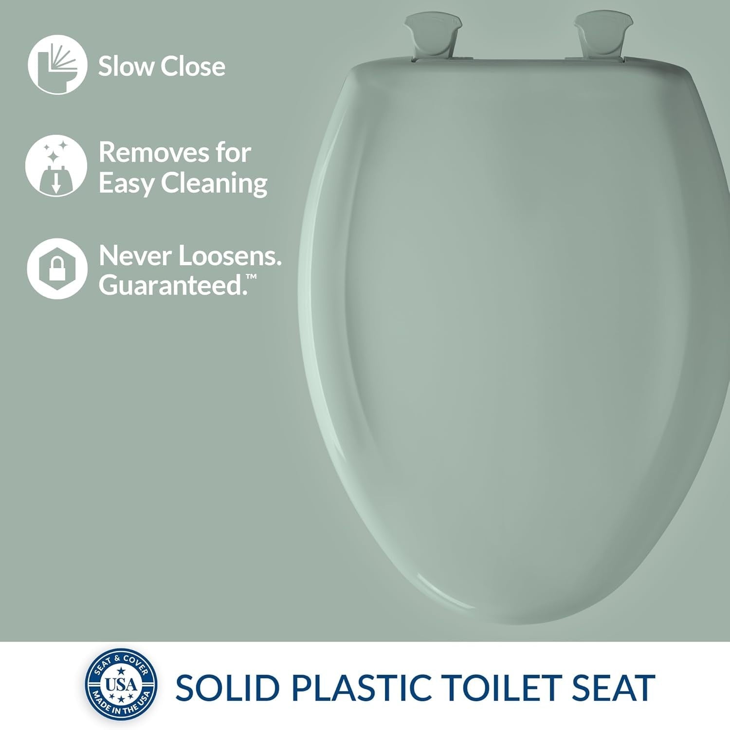 Elongated Toilet Seat Seafoam Soft Close STA-TITE Durable Plastic