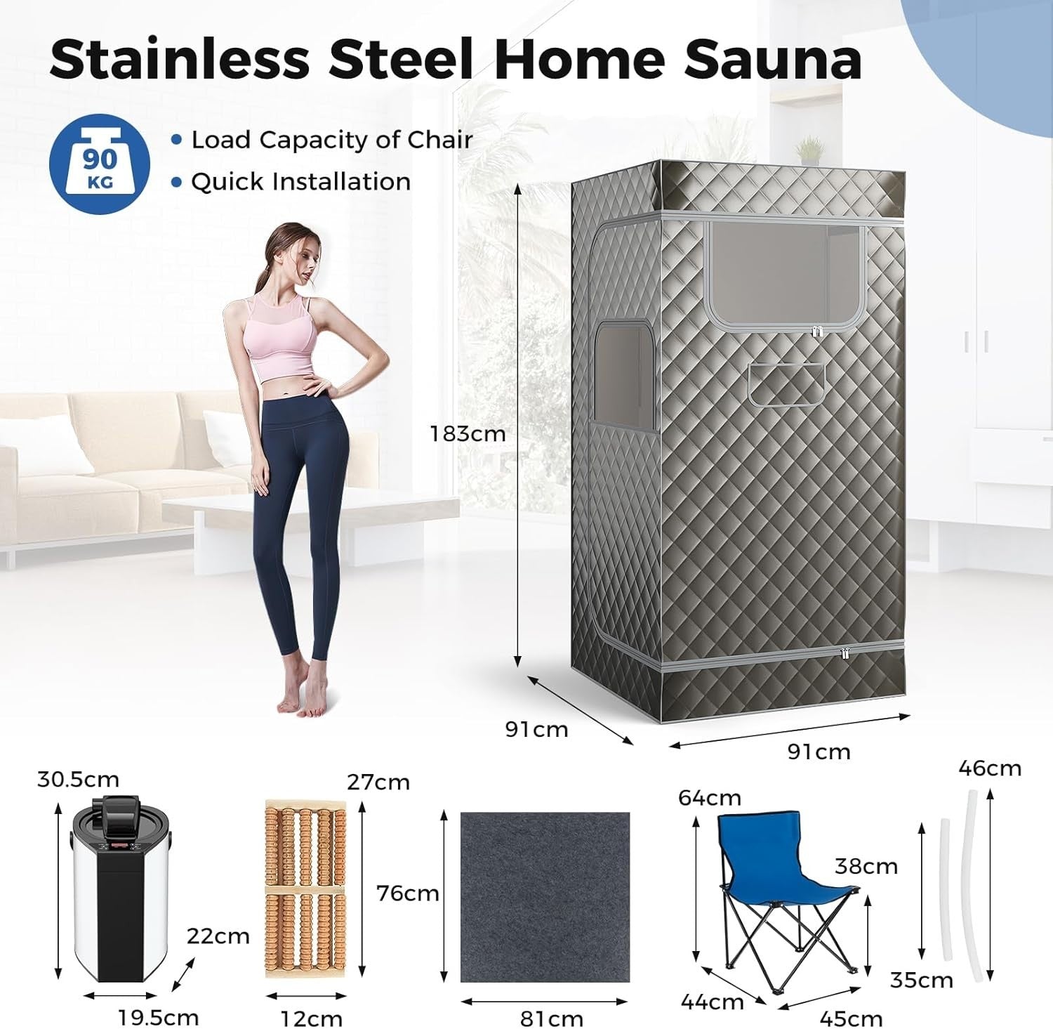 Portable Home Steam Sauna Tent w/ 3L Steamer & Remote – Full Body Detox Spa