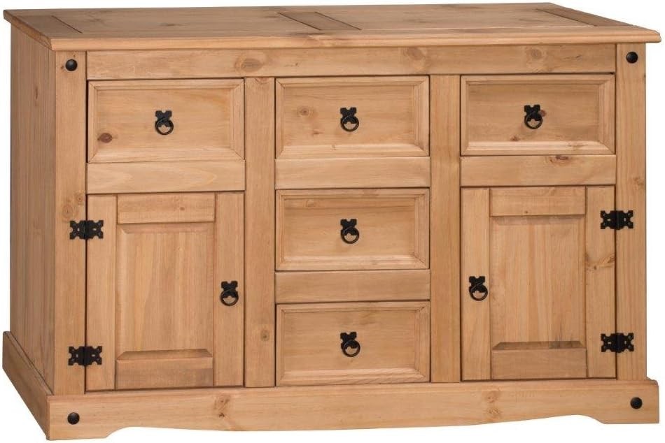 Large Pine Sideboard Cabinet 2 Doors 5 Drawers Storage Dining Room Furniture
