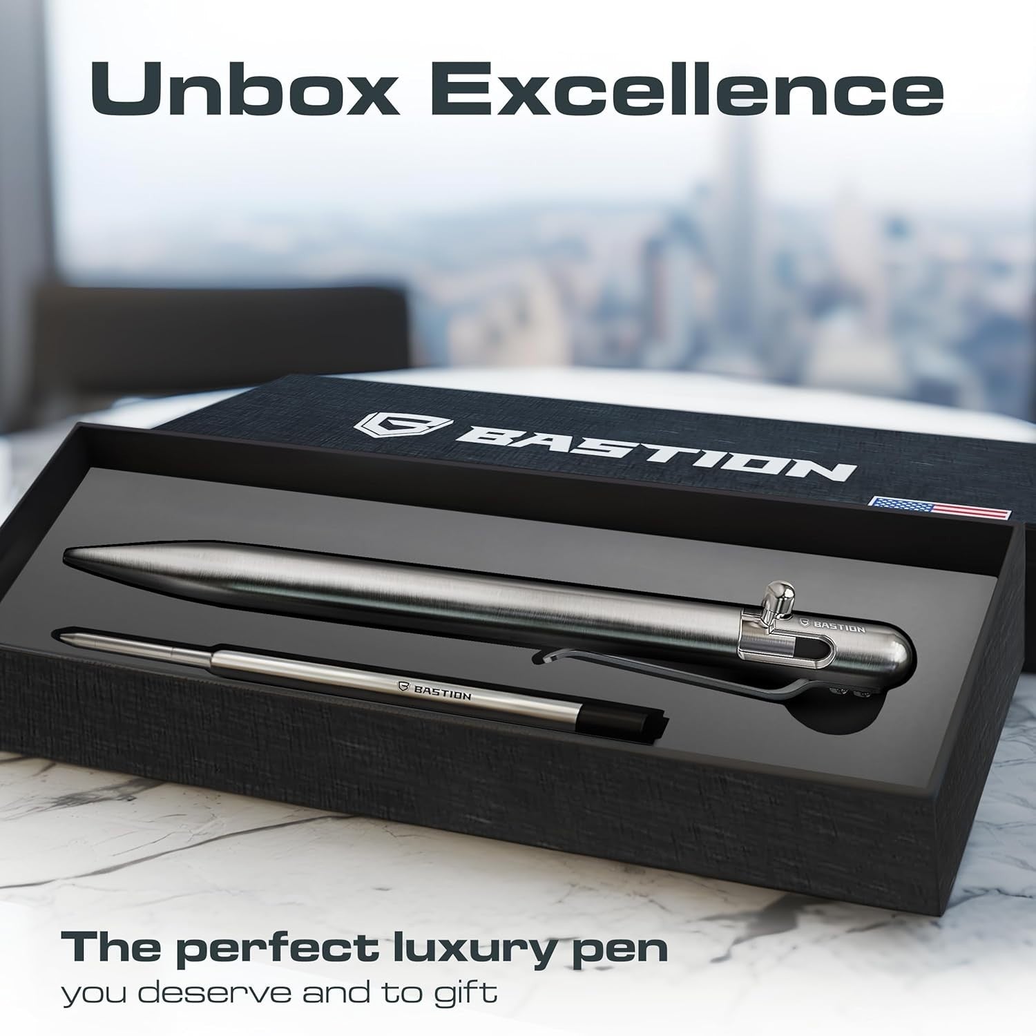 Luxury Slim Stainless Steel Black Ballpoint Pen – Bolt Action, Gift Ready