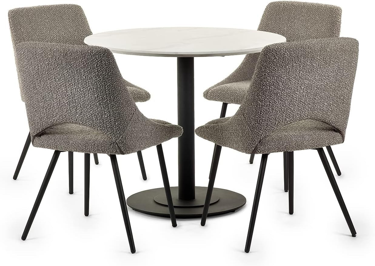Round White Marble Dining Table with Black Metal Base – Compact & Durable