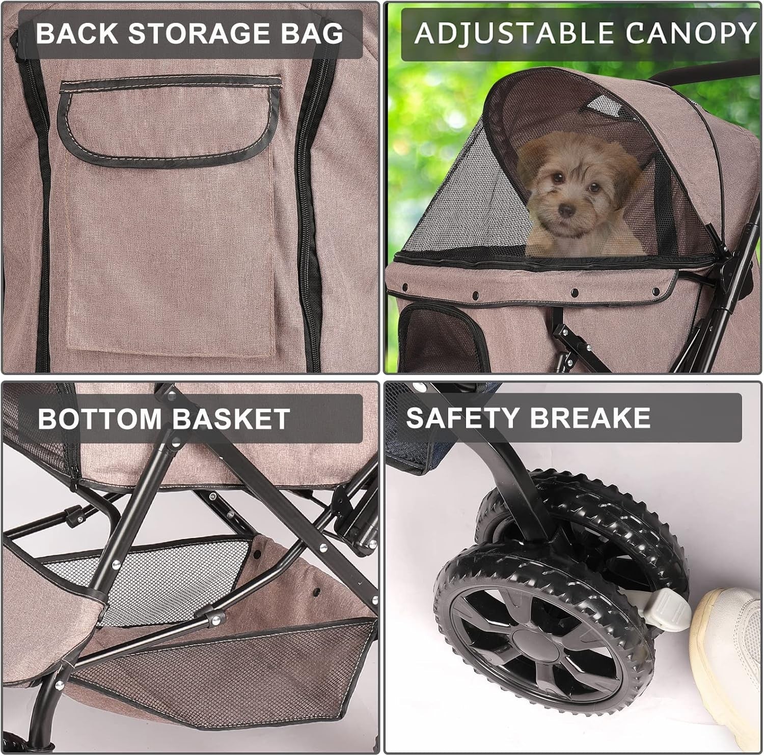 Pet Stroller for Medium Dogs up to 20kg Foldable 4 Wheel Dog Cat