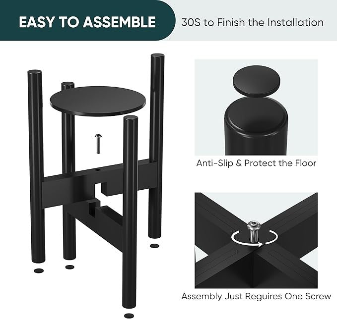Adjustable Bamboo Plant Stand Indoor with Removable Tray Fits 20–30cm Pots