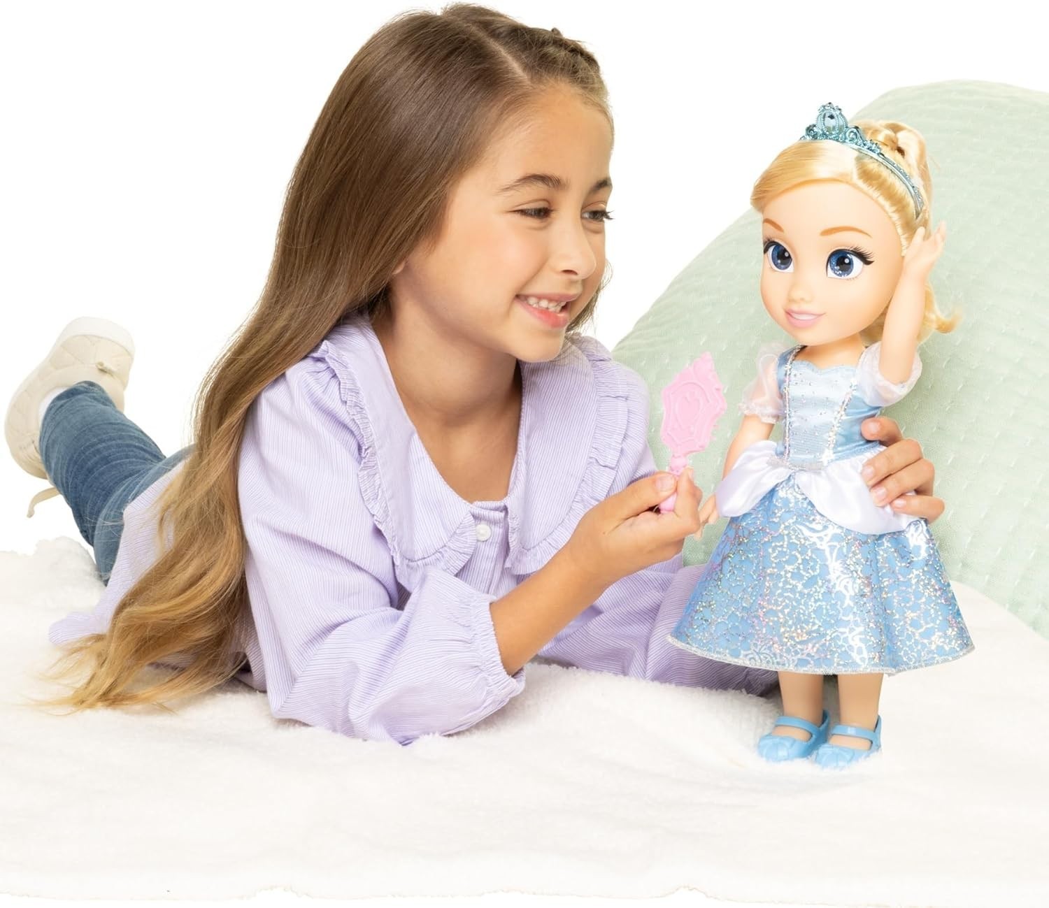 14in Princess Doll Glitter Eyes Shimmery Dress Tiara Shoes Brush