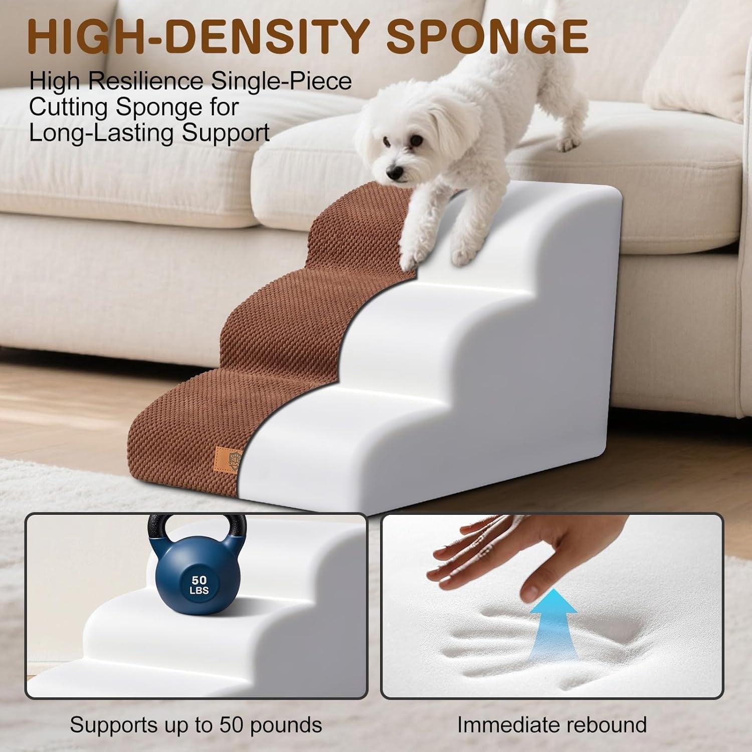Grey 3 Step Dog Stairs Non Slip Foam Ramp 57x40x40cm