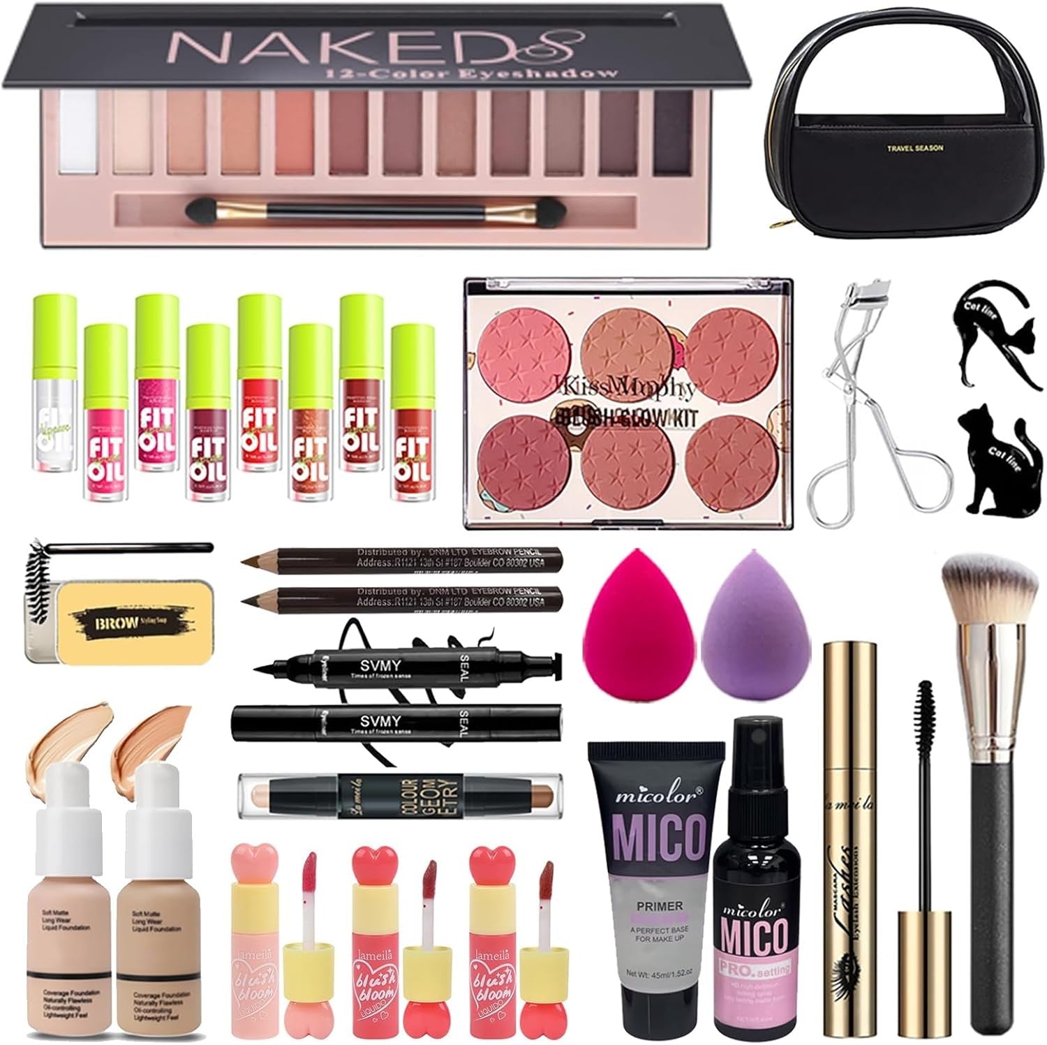 All-in-One Makeup Kit – Eyeshadow, Lipstick, Brushes & Case