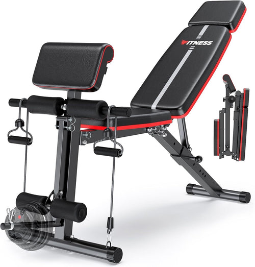 Multi-Function Foldable Workout Bench 770lb With Leg Extension Curl Pad