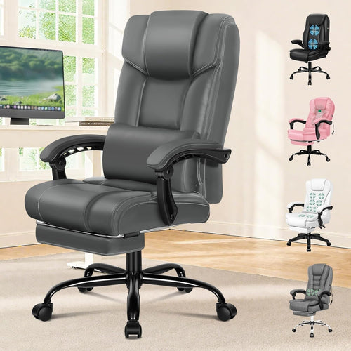 Executive Ergonomic Office Chair Reclining Boss Desk Seat PU Leather Footrest 18