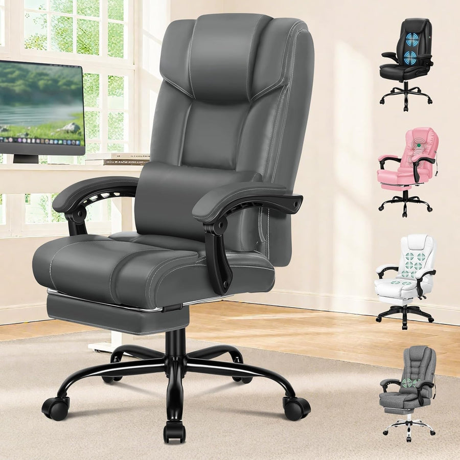 Executive Ergonomic Office Chair Reclining Boss Desk Seat PU Leather Footrest 18