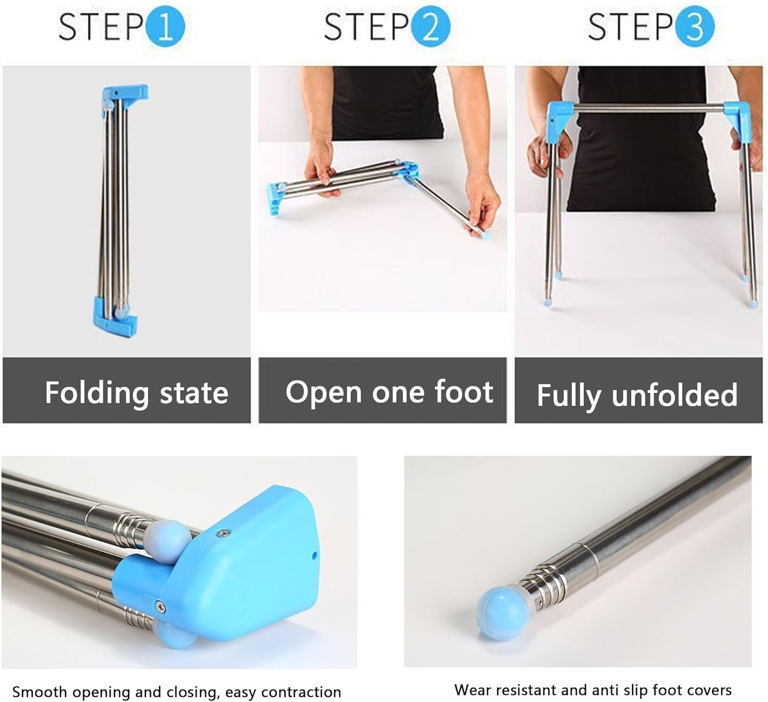 Portable Folding Clothes Rack Stainless Steel Retractable Silver
