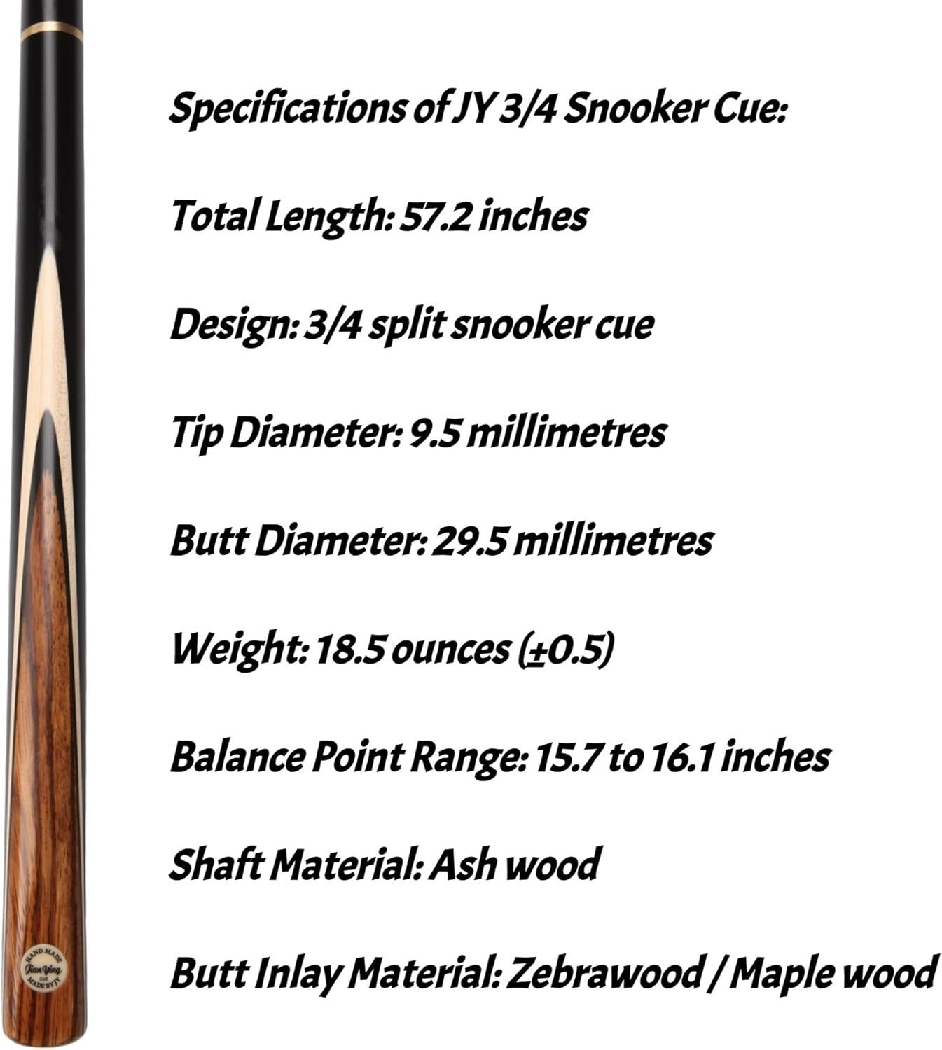 57in Handmade Snooker Cue 19oz 9.5mm Tip 3/4 Joint Case