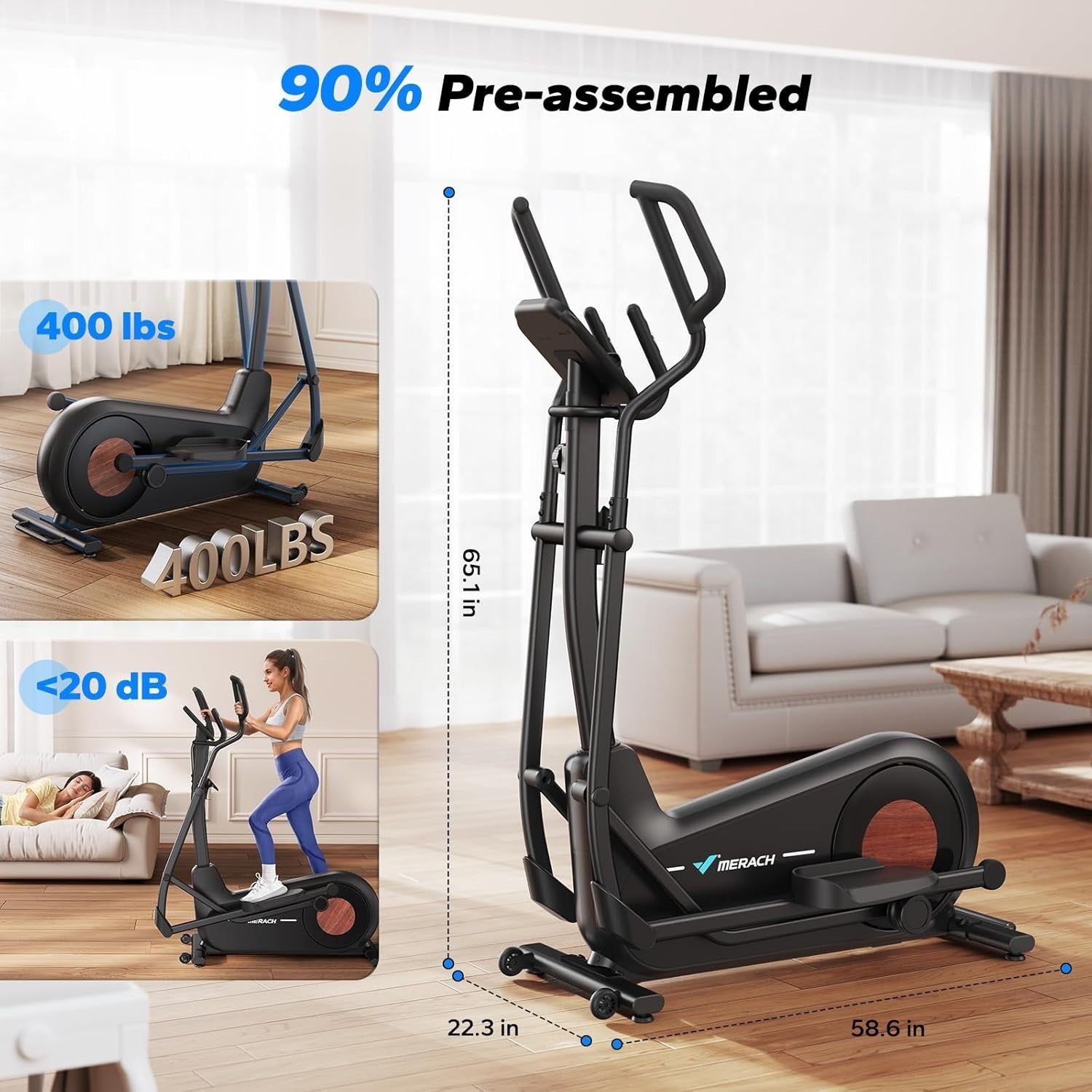 Ultra-Quiet Home Elliptical Trainer, 16-Level Magnetic Resistance