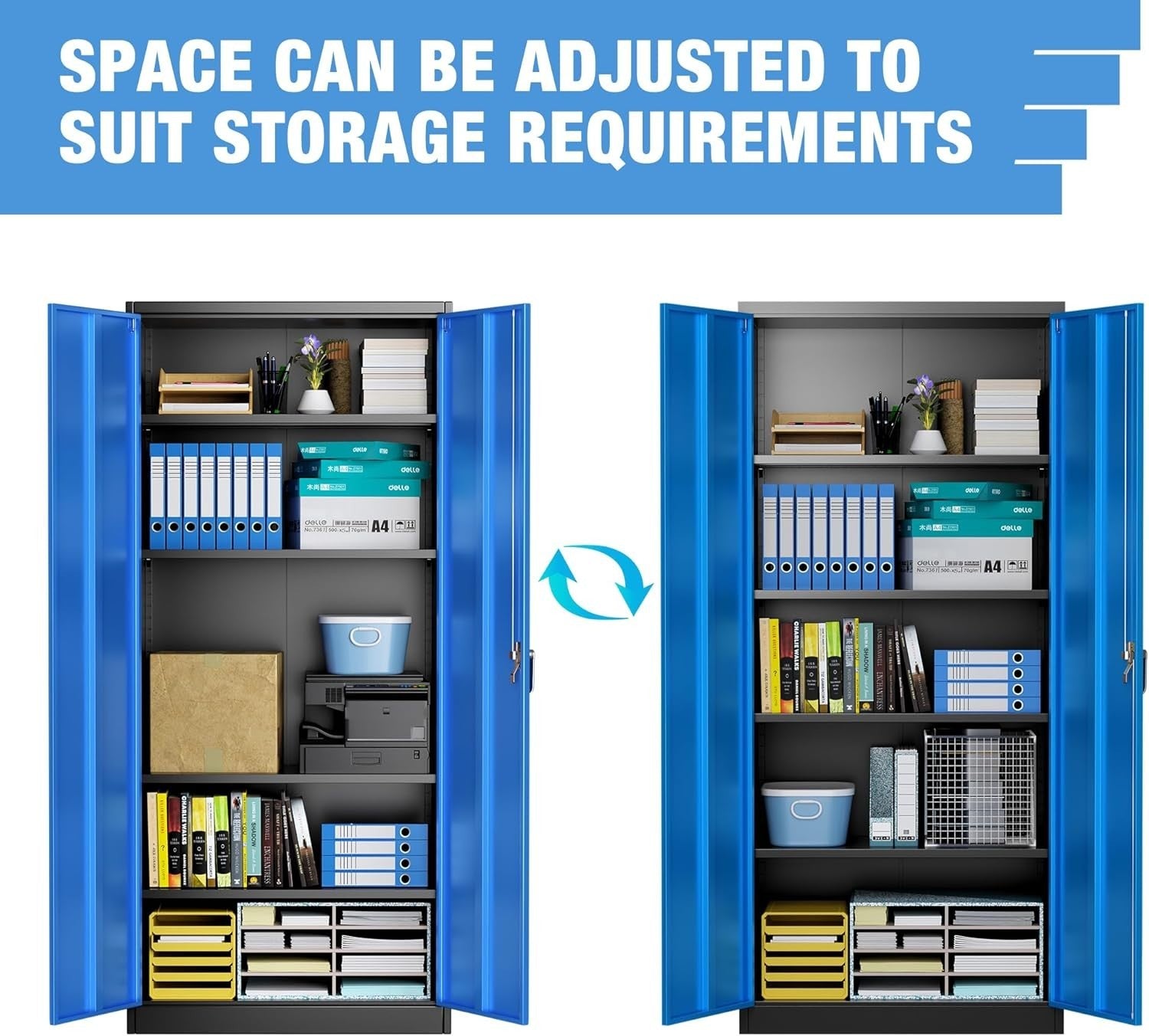 Lockable Steel Storage Cabinet 140cm with Shelves for Garage & Office