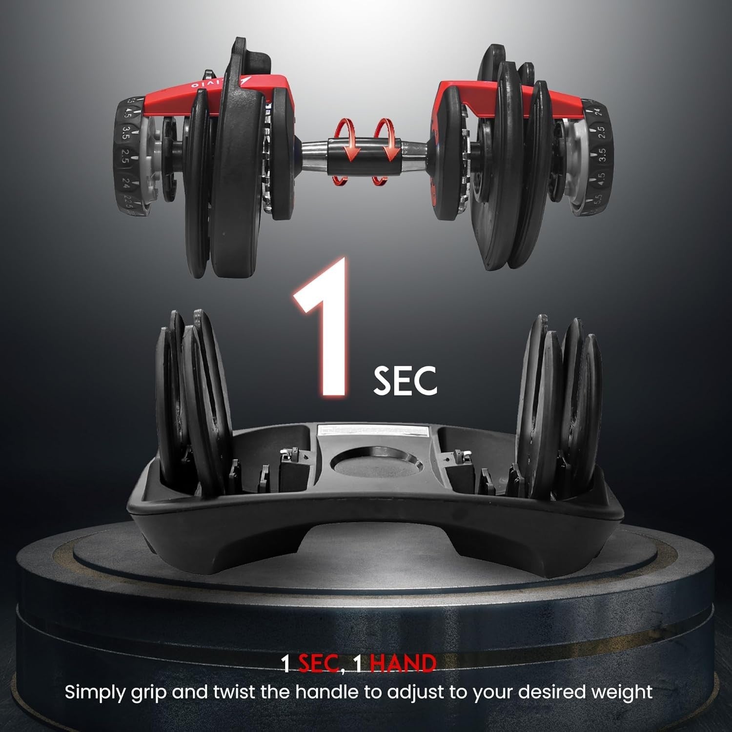 24kg Adjustable Dumbbell 10-in-1 One-Second Quick Change Space Saving Weight