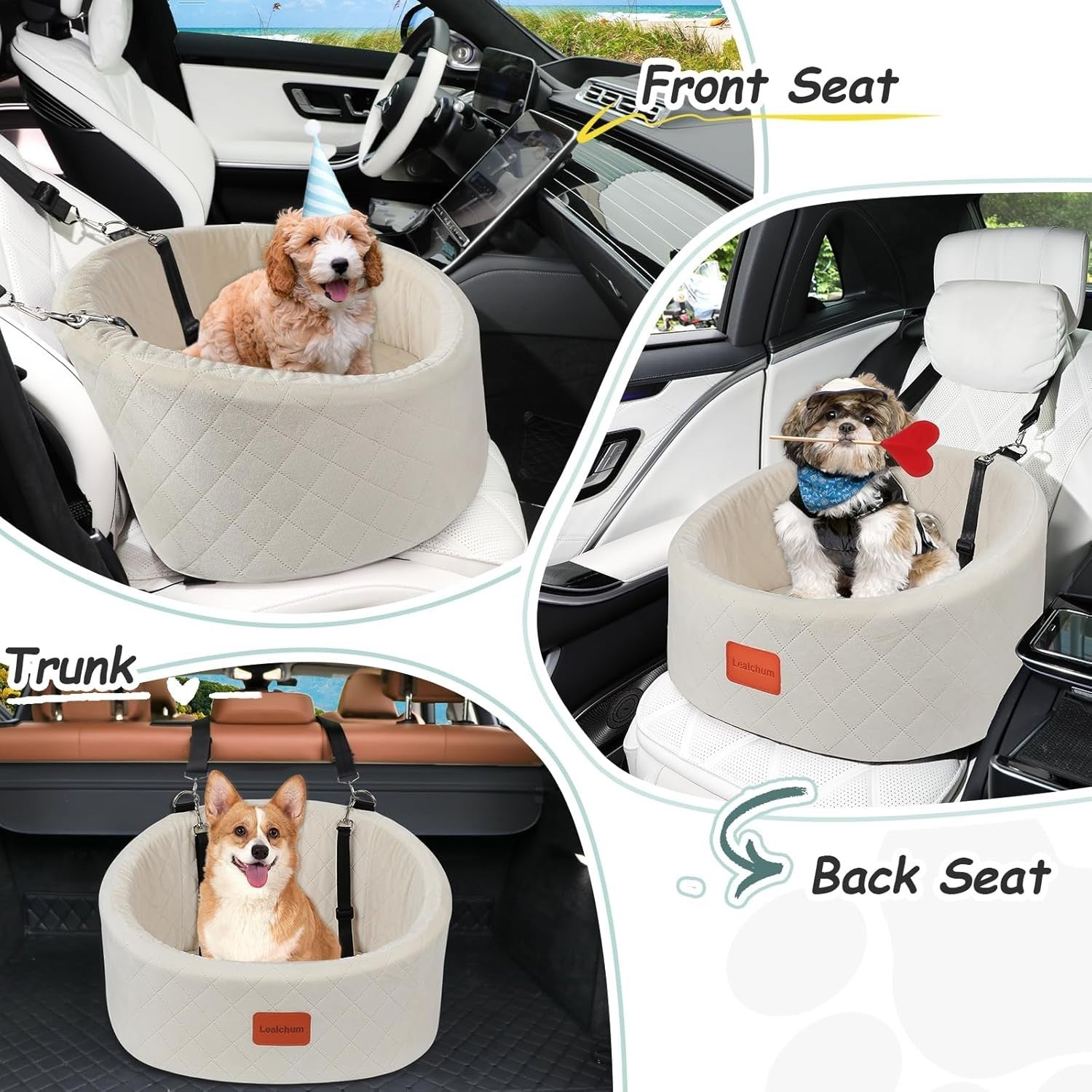 Small Dog Booster Car Seat Bed Washable Travel Carrier w 2 Leashes
