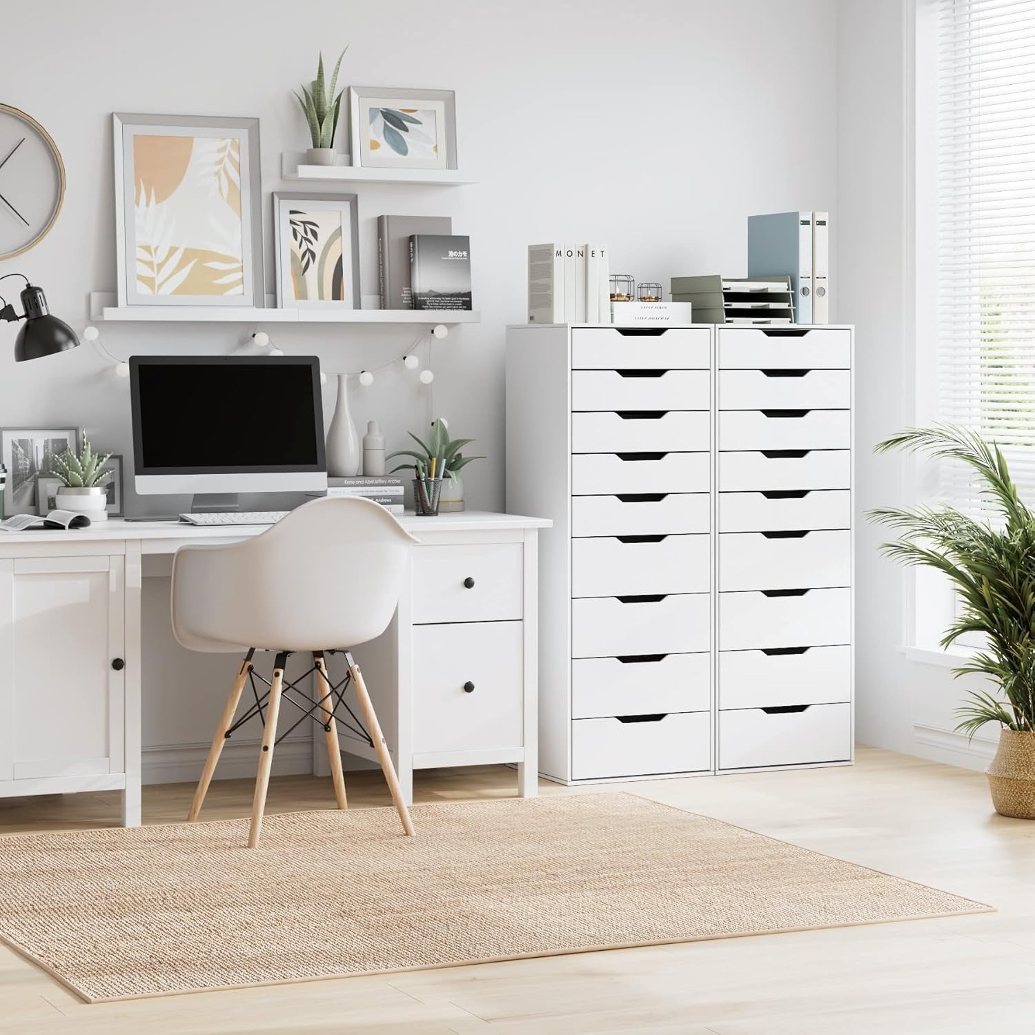 9 Drawer White Tall Storage Cabinet Chest Freestanding Dresser 124x45x40cm