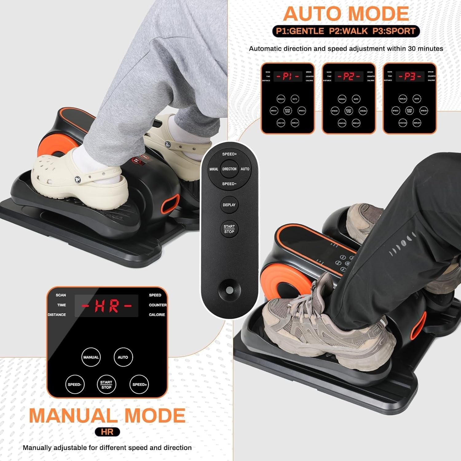Under Desk Elliptical Electric Quiet Seated Pedal Leg Exerciser Remote