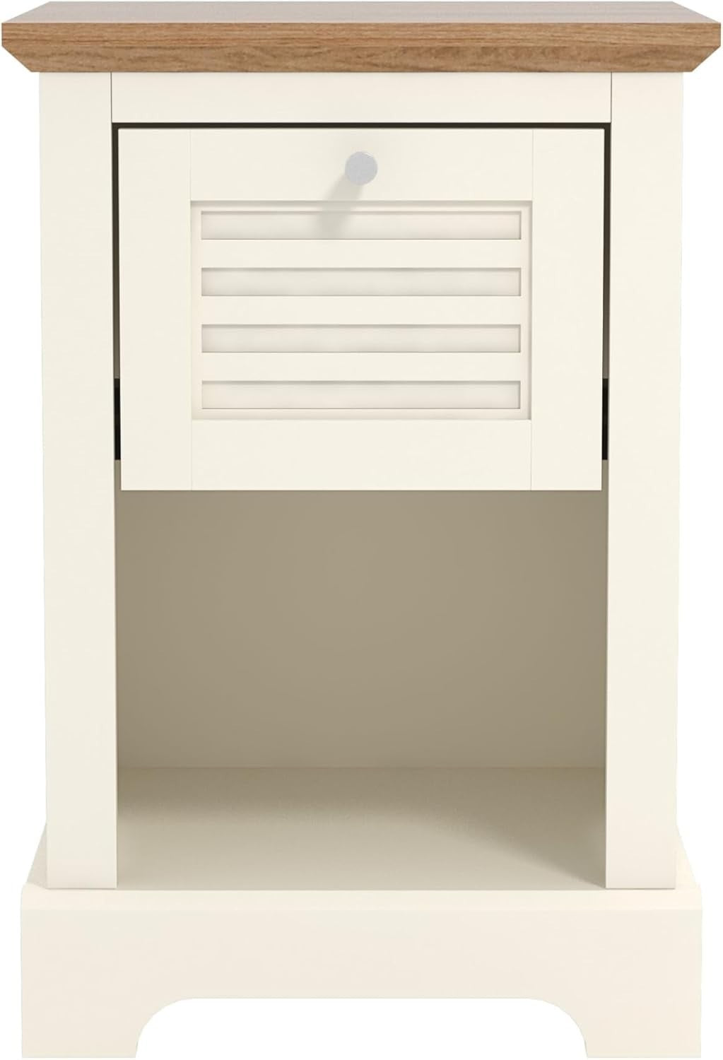 Ivory & Oak Bedside Table with Drawer | Modern Nightstand for Bedroom