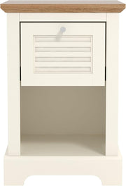 Ivory & Oak Bedside Table with Drawer | Modern Nightstand for Bedroom