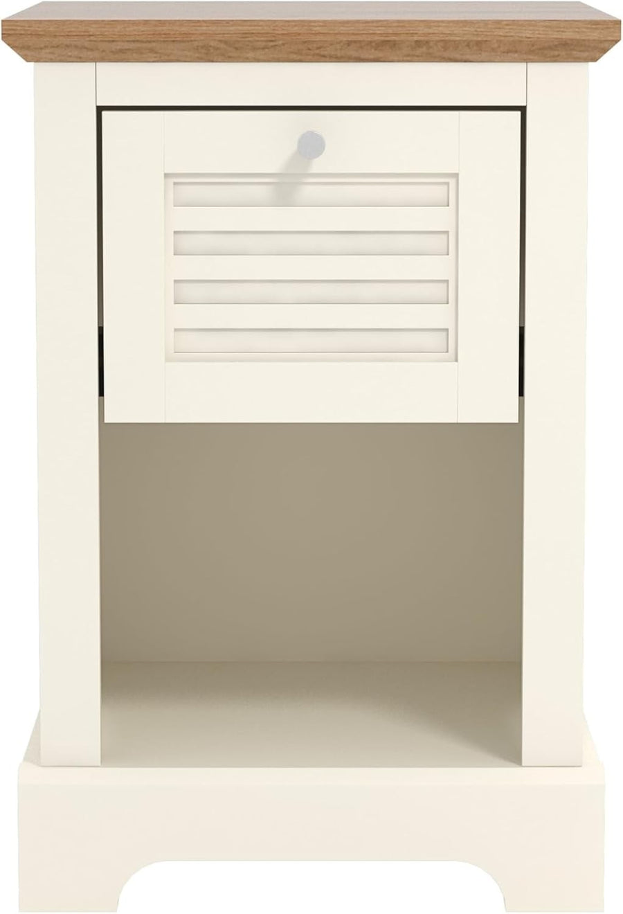 Ivory & Oak Bedside Table with Drawer | Modern Nightstand for Bedroom