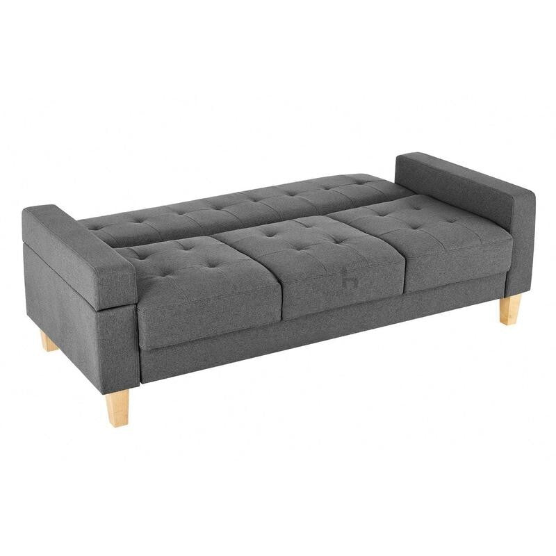 3 Seater Grey Sofa Bed Fabric Couch Removable Armrest Guest Sleeper