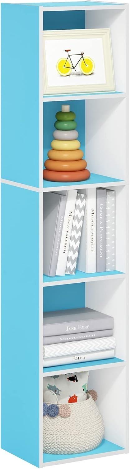 5 Cube Bookcase Storage Open Shelf Compact Design Organizer Bookshelf Blue