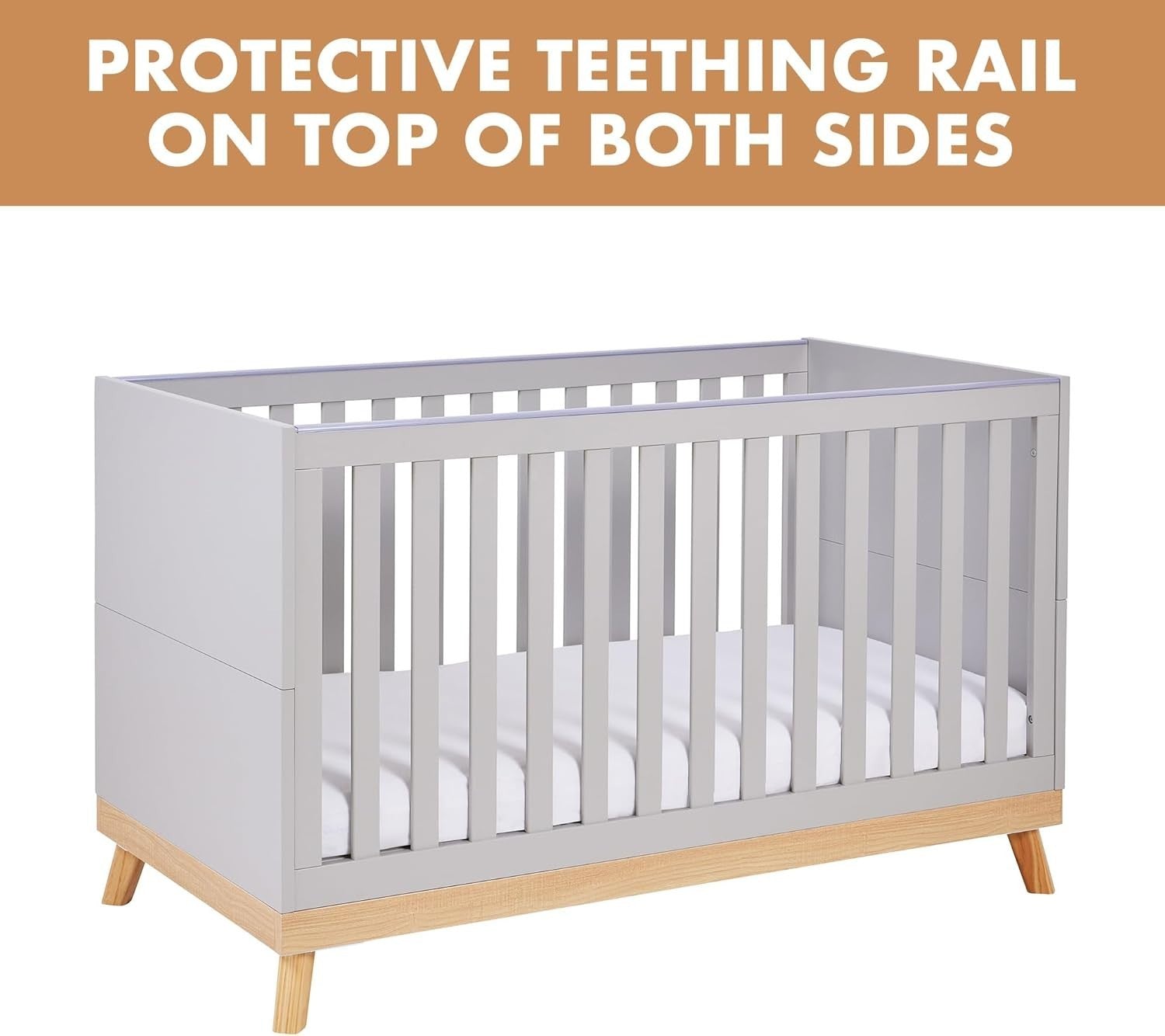 Convertible Grey Baby Cot Bed 3 Height Adjustable Toddler Bed 145x76x89 cm
