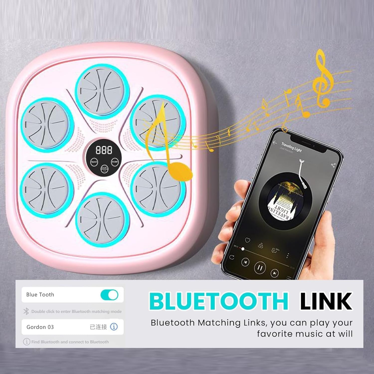 Music Boxing Machine Bluetooth LED Wall Mount Punch Trainer Kids Home