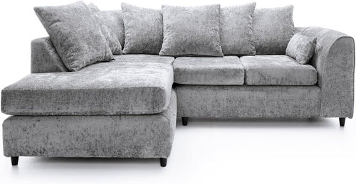 L-Shaped 4-Seater Corner Sofa Silver Soft Cushions Deep Seat for Lounging