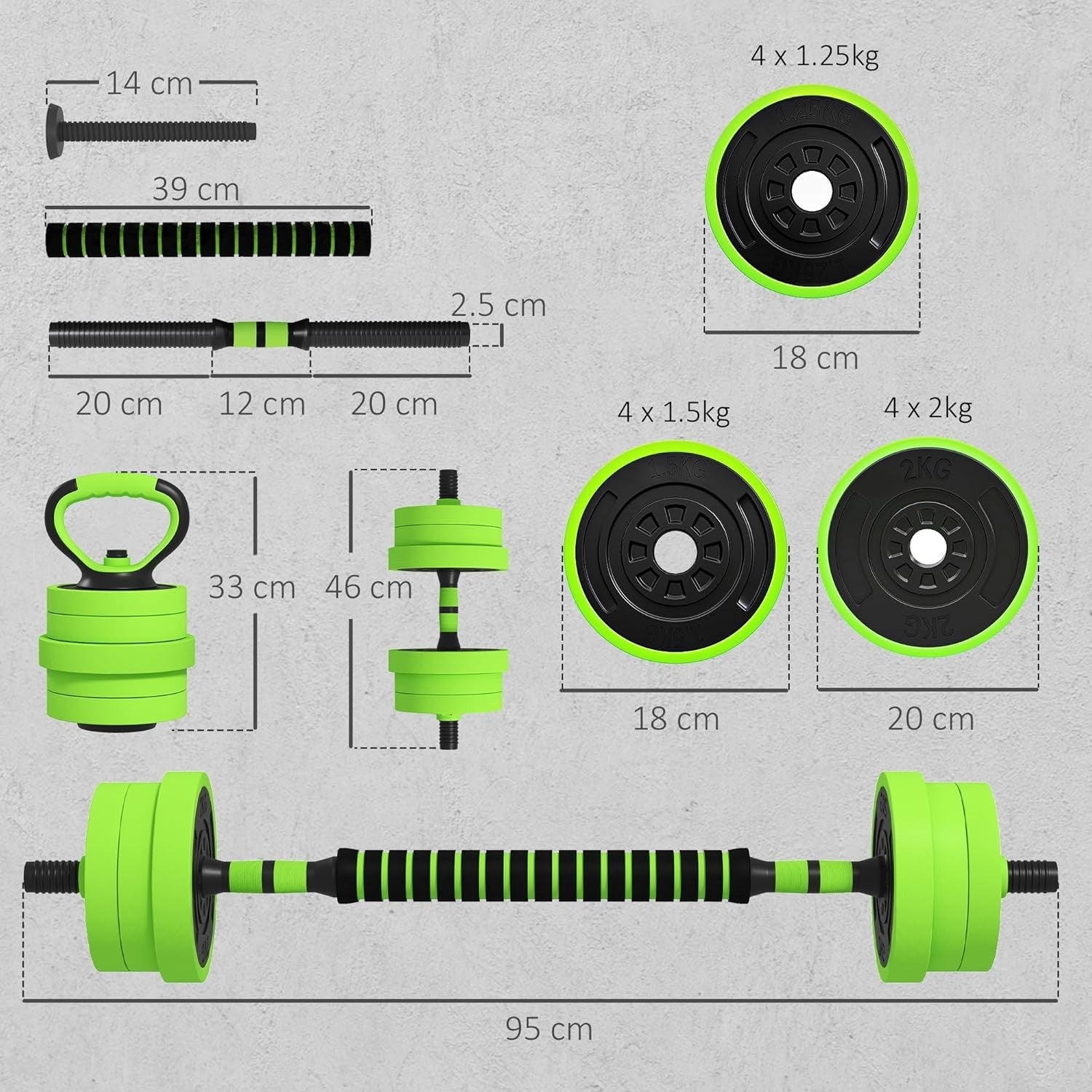 20kg Adjustable 6-in-1 Dumbbell Barbell Kettlebell Home Gym Weights