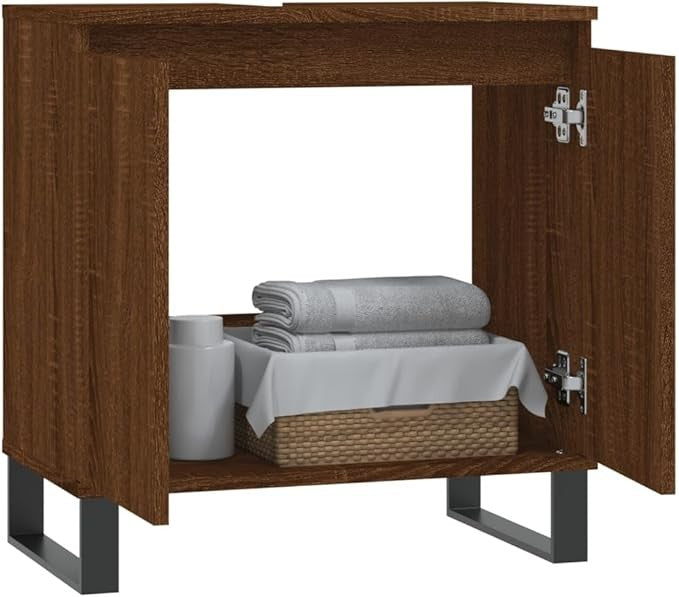Modern Bathroom Vanity Cabinet Under Sink Storage Unit 2 Doors Brown Oak