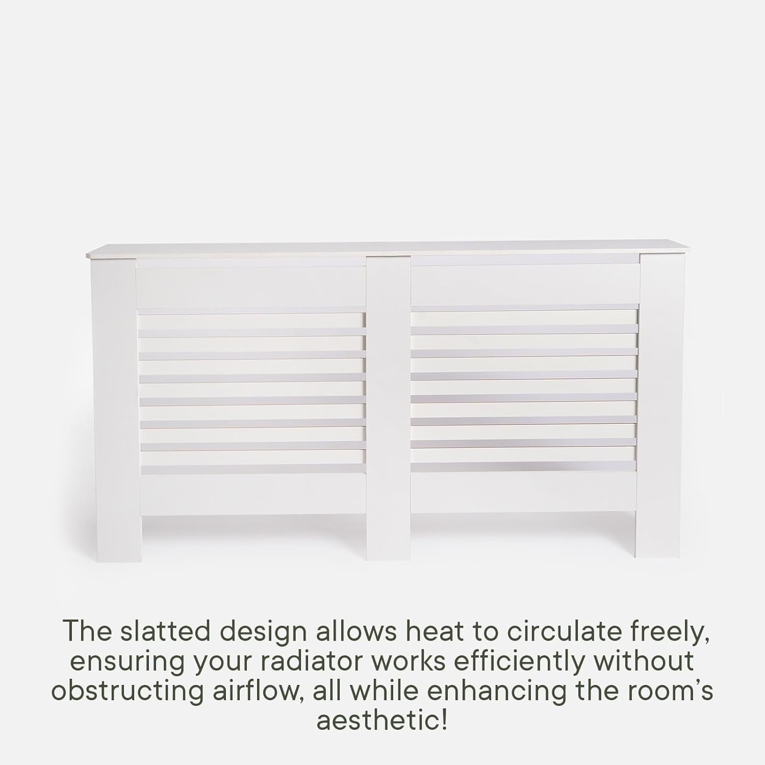 Large White Radiator Cover MDF Slatted Cabinet – Modern Wooden Heater Shelf
