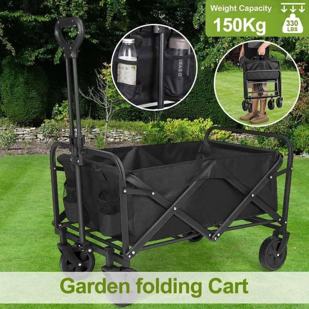 Heavy Duty Foldable Festival Trolley 100L 100KG Wagon w/ Adjustable Handle Black