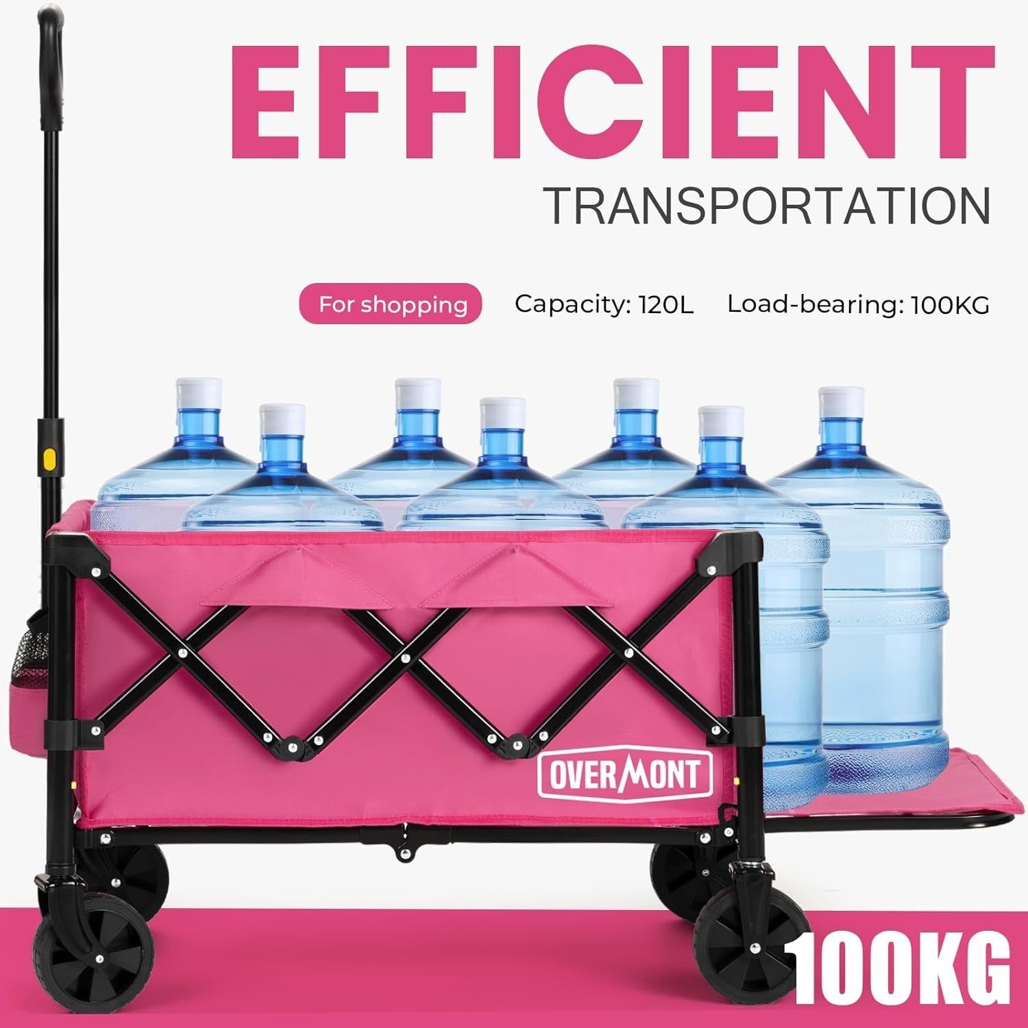 100L Folding Wagon Cart Pink Collapsible Camping & Beach Trolley
