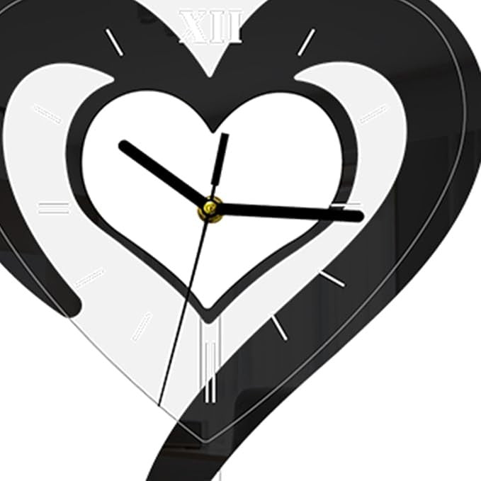 Black Heart Wall Clock Modern Silent Acrylic Hanging Décor for Bedroom Office
